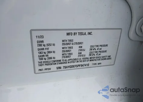2023 Tesla Model Y Performance Dual Motor All-Wheel Drive from USA, damaged, VIN 7SAYGDEF5PF947410